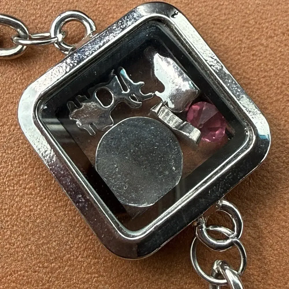 BFF Compass Magnetic Floating Glass Locket Silver Tone Charm Bracelet